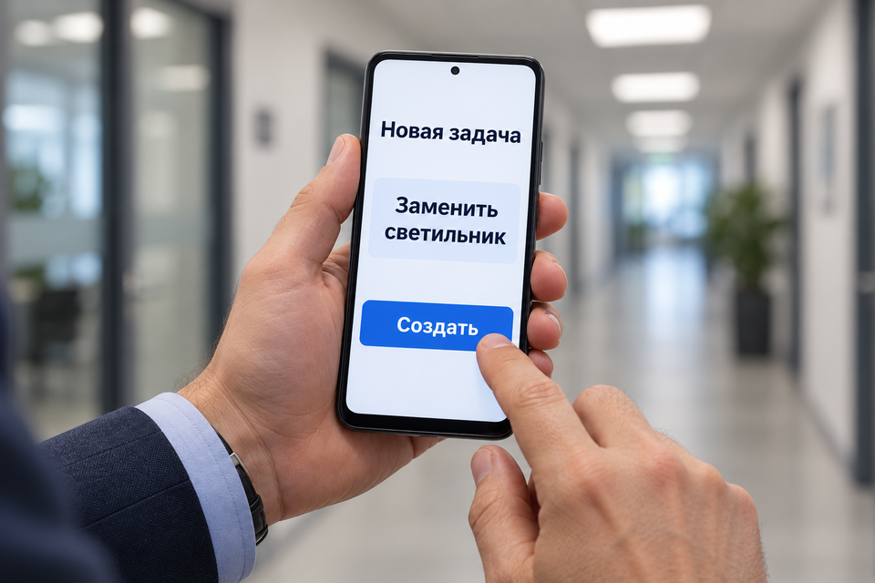 Руководитель создаёт задачу на замену светильника с телефона